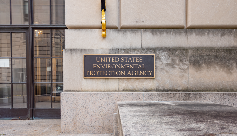 Picture of brown metal plaque on outside of building that reads (in gold letters) "United States Environmental Protection Agency"
