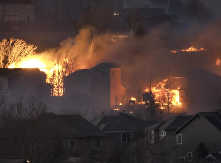 High winds 80 to 100 miles per hour fueled apocalyptic wild fires which tore across open grasslands and through homes in Superior, Colorado off highway 36. Power was cut to 34,000 homes and over 30,000 residents were forced to evacuate. Over 500 homes were destroyed by the Marshall fire outside Boulder, Colorado which was sparked by downed power lines in high winds on December 30, 2021.