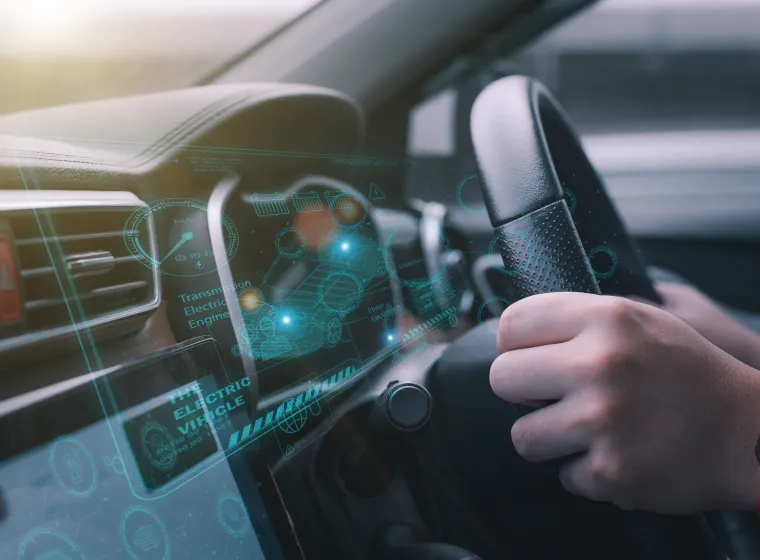 A futuristic vehicle and a graphic user interface