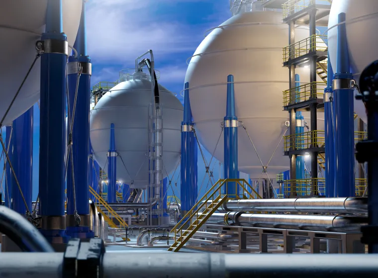 energy company equipment. Tanks for hydrogen storage. Production of clean energy from hydrogen. Tanks contain H2 to create electricity. Hydrogen power plant.