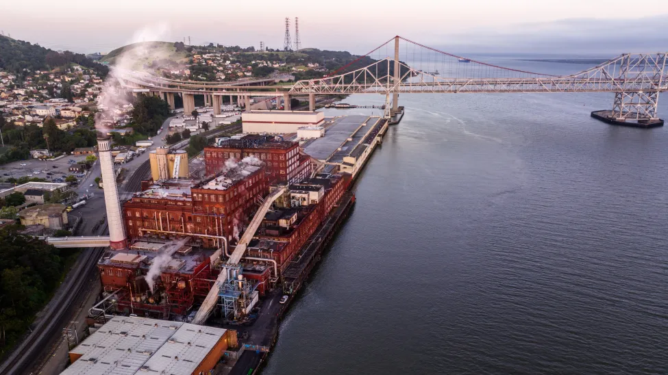 High quality stock photo of a manufacturing plant along the Carquinez Strait, in Crockett California.