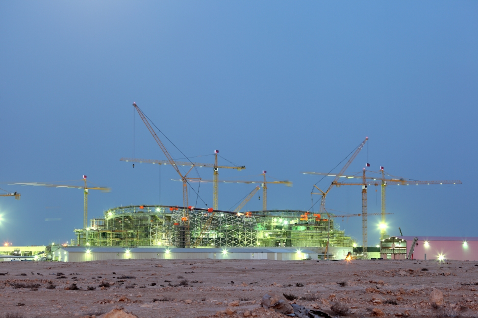Construction of a new stadium in the desert of Qatar, Middle East