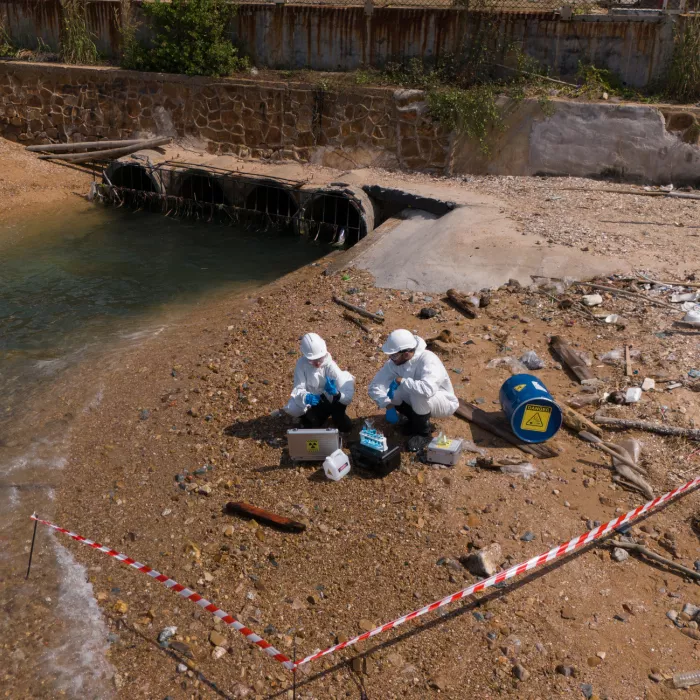 two scientists on an excavation site