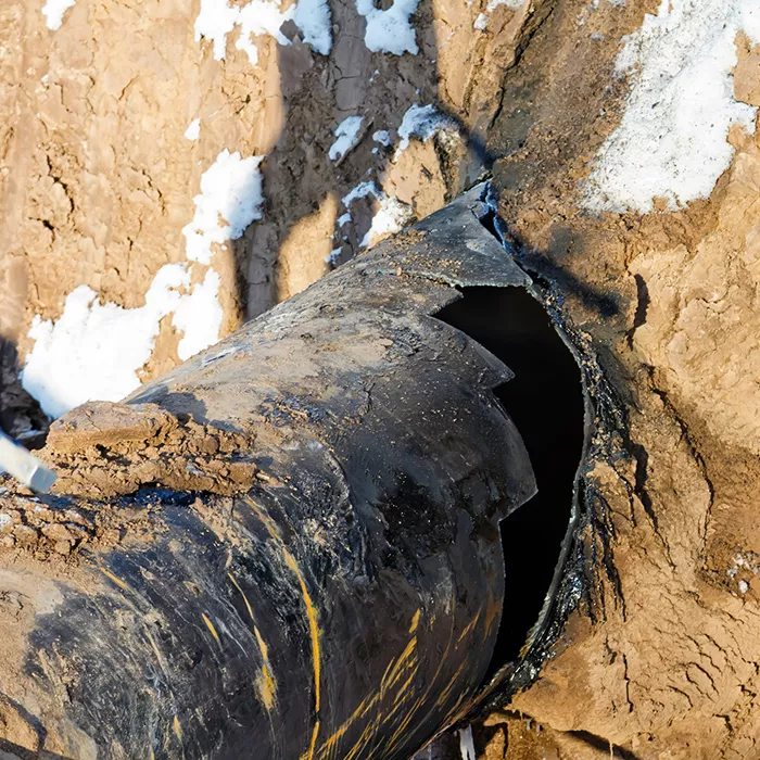 Damaged piece of pipe of the main gas pipeline