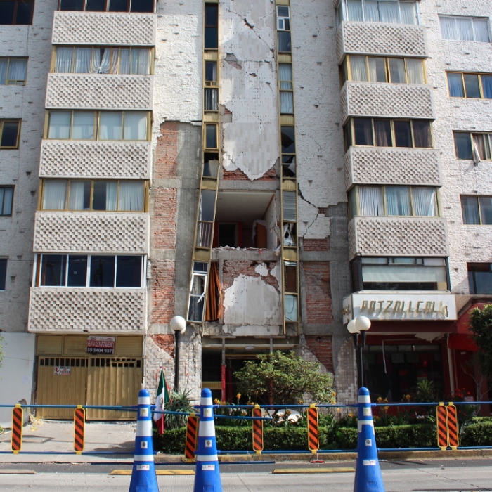 Building structure collapsing after Mexico City earthquake