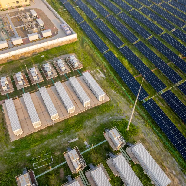 Solar power station in the morning