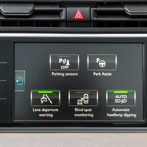 Advanced driver assistance systems buttons on the interface of a vehicle dashboard