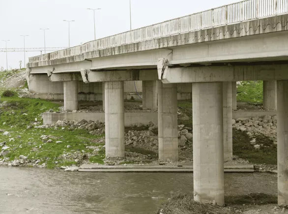 Bridge overpass after earthquake