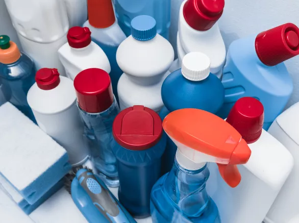 Various bottles containing cleaner and detergents