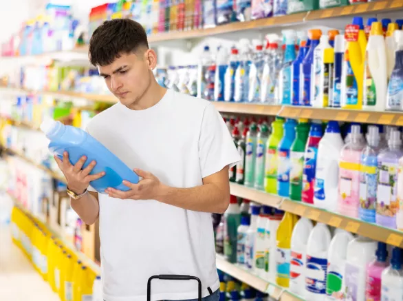 household detergents in supermarket