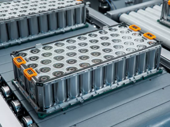 Lithium ion batteries on a conveyer belt