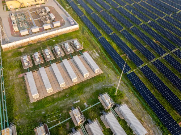 Solar power station in the morning