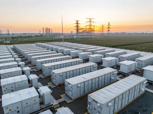 Energy storage power station at sunrise