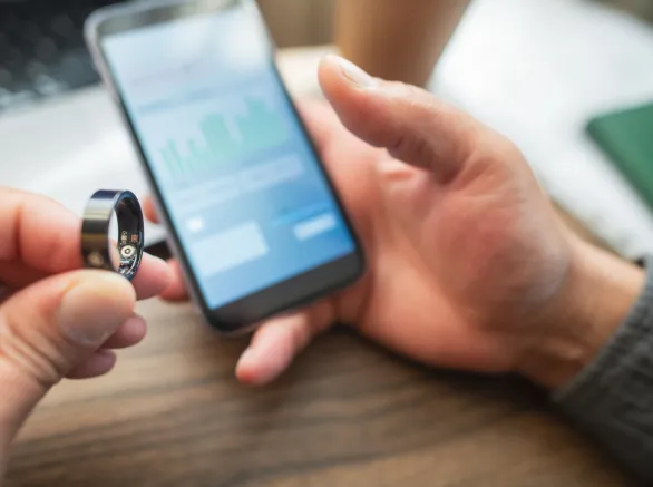 Man with smart ring indoors