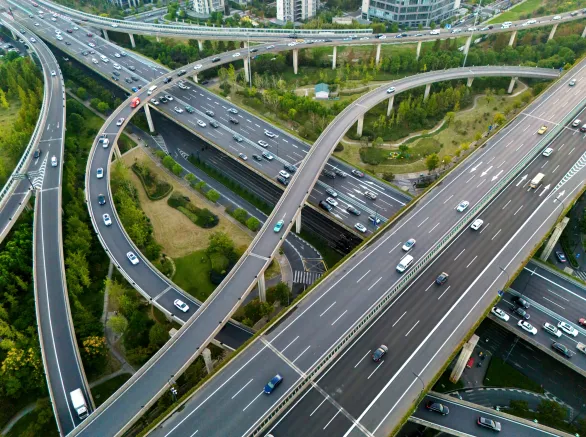 The city's ring road at sunset