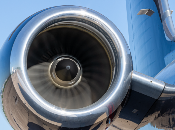 A close up view of an airplane engine