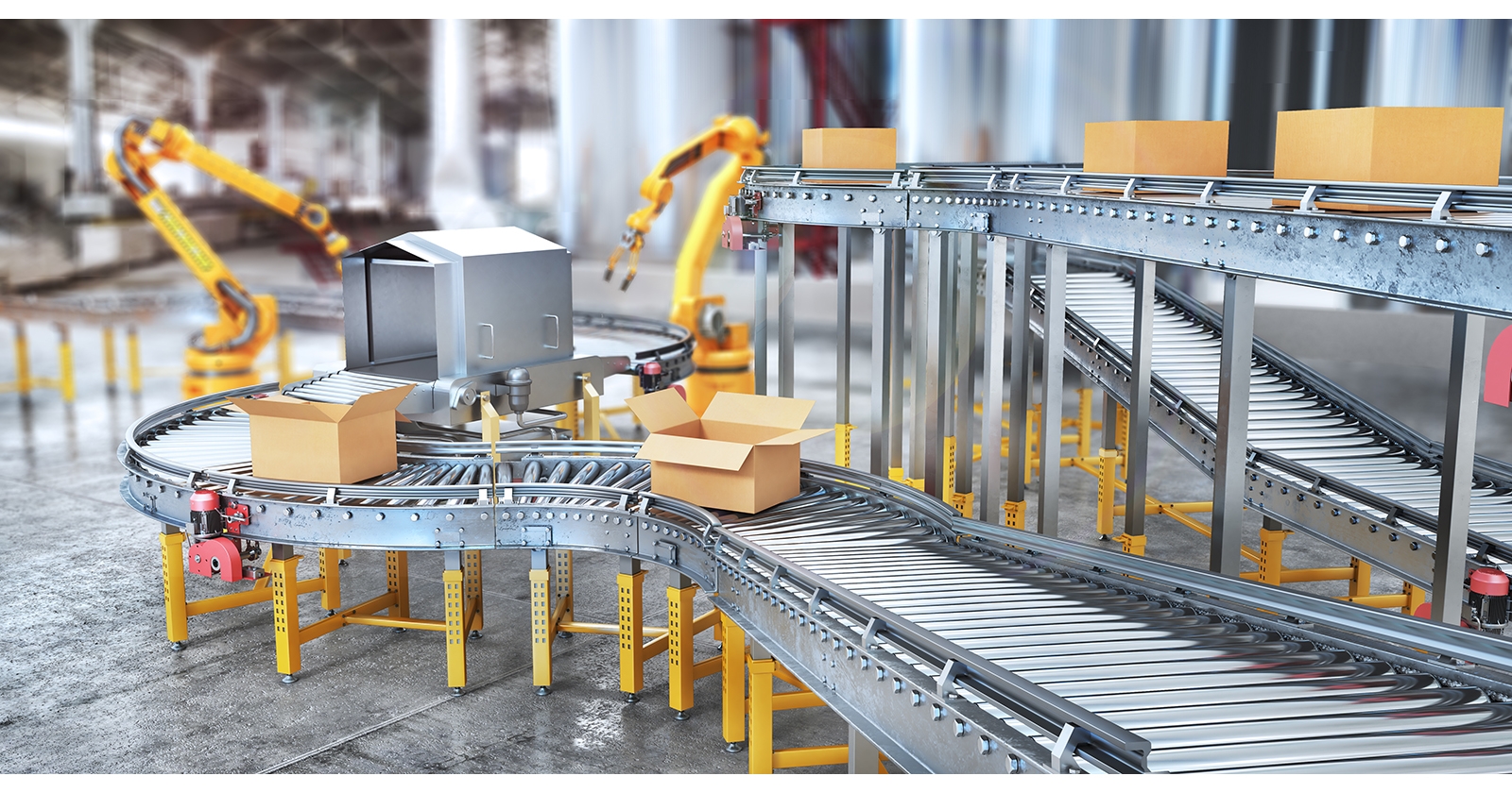 An automobile assembly line with robotic arms. Exponent engineers provide factory auditing and assembly line evaluations. 