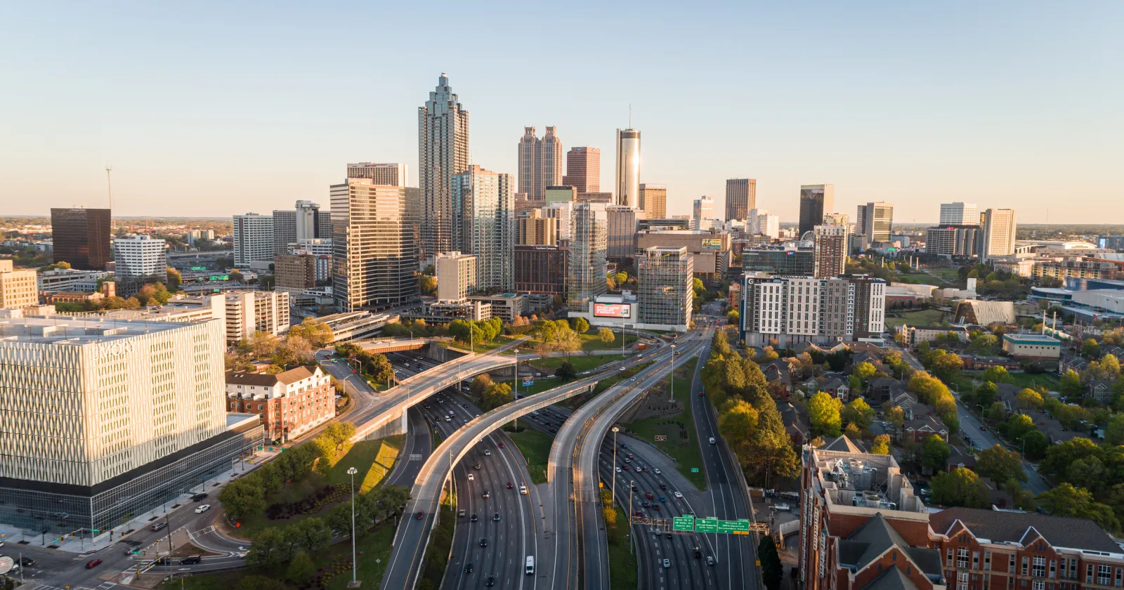 Drone photo of downtown Atlanta, Georgia USA.