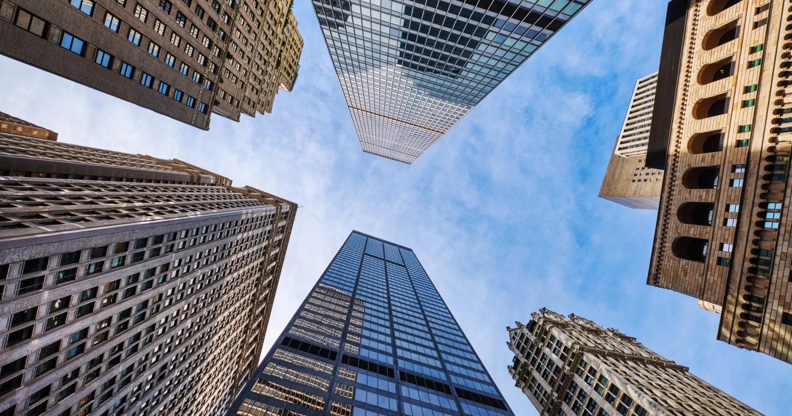  Upward View of Modern Skyscrapers in New York City