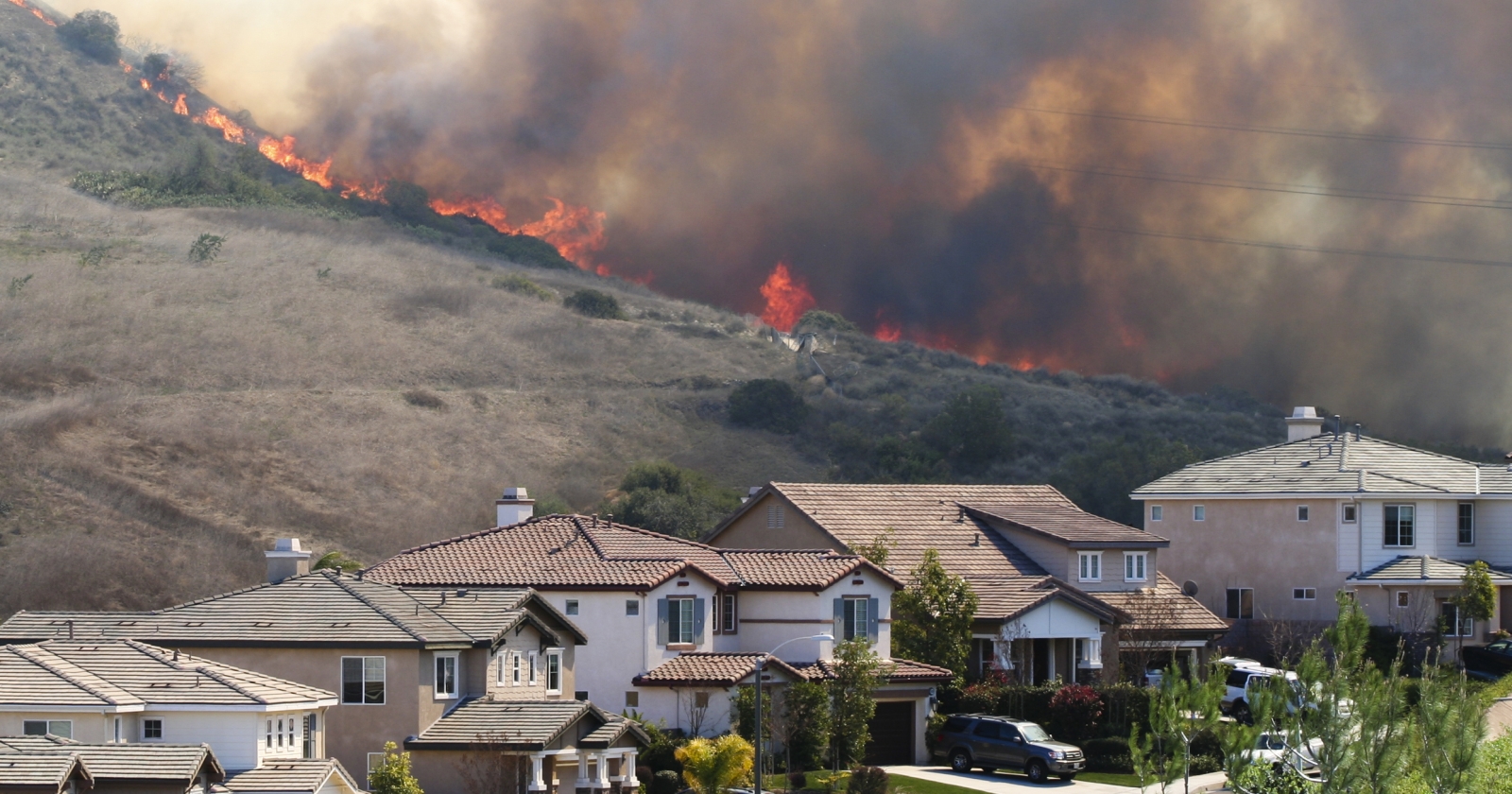 Wildfire near houses