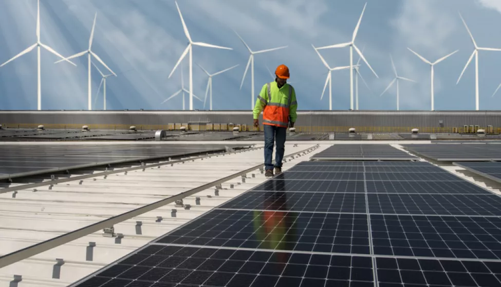 An alternative energy wind and solar farm. Exponent provides strategic support and research to improve wind and hydro power technologies. 