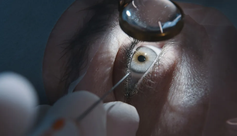 Patient and surgeon in operating room during ophthalmic surgery