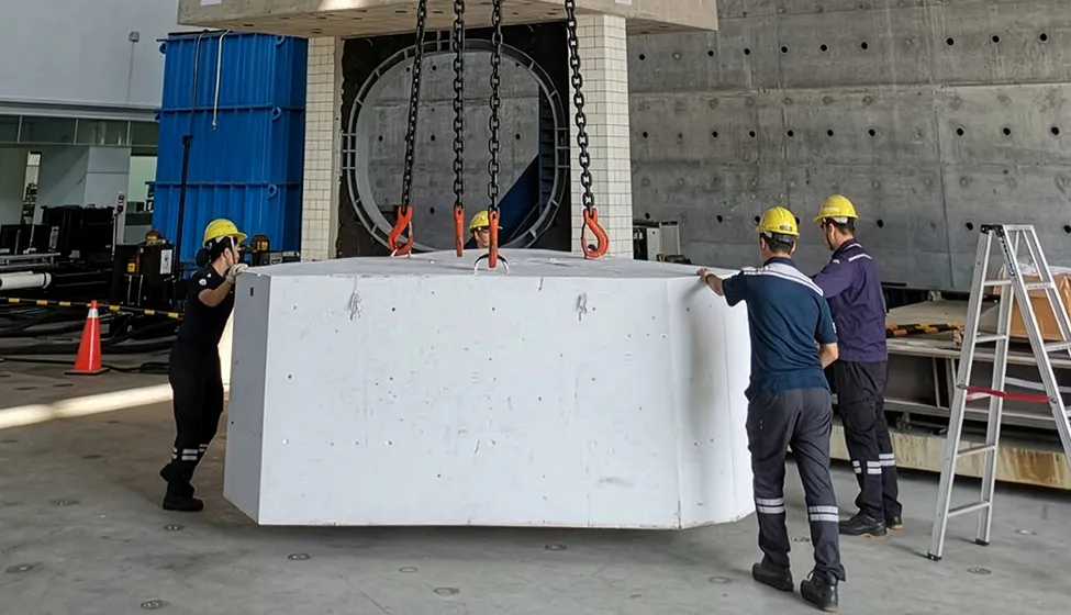 Labors moving huge concrete in a construction site
