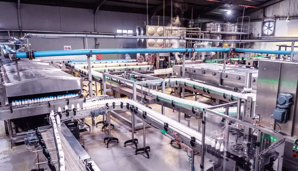 Milk assembly line in a large manufacturing plant 