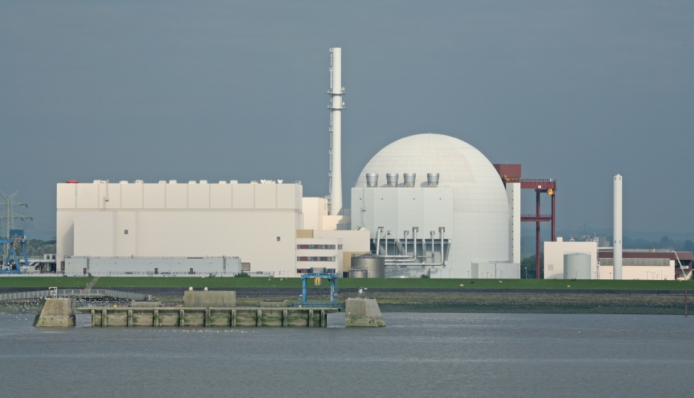 Nuclear power plant by a body of water