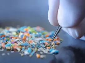 Macro shot of micro plastics. Cool blue filter applied.