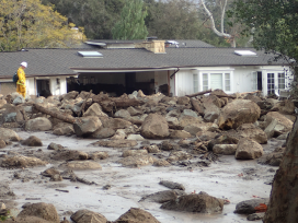 House destroyed by Montecito debris flow. Exponent risk assessments of external hazards and natural disasters.